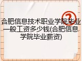 合肥信息技术职业学院毕业一般工资多少钱(合肥信息学院毕业薪资)