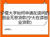 宁夏大学如何申请在读间的创业无息贷款(宁大在读创业贷款)