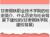 甘肃钢铁职业技术学院的校史简介，什么历史与社会背景下建校的(甘肃钢铁学院建校背景)