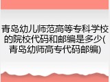 青岛幼儿师范高等专科学校的院校代码和邮编是多少(青岛幼师高专代码邮编)