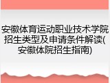 安徽体育运动职业技术学院招生类型及申请条件解读(安徽体院招生指南)