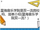 星海音乐学院是双一流高校吗，简单介绍(星海音乐学院双一流？)