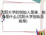 沈阳大学的创始人是谁，前身是什么(沈阳大学创始及前身)
