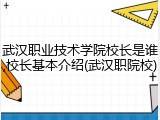 武汉职业技术学院校长是谁,校长基本介绍(武汉职院校)