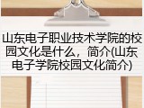 山东电子职业技术学院的校园文化是什么，简介(山东电子学院校园文化简介)