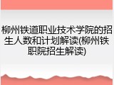 柳州铁道职业技术学院的招生人数和计划解读(柳州铁职院招生解读)