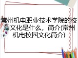 常州机电职业技术学院的校园文化是什么，简介(常州机电校园文化简介)