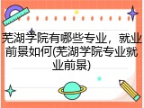 芜湖学院有哪些专业，就业前景如何(芜湖学院专业就业前景)