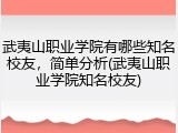 武夷山职业学院有哪些知名校友，简单分析(武夷山职业学院知名校友)