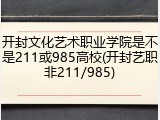 开封文化艺术职业学院是不是211或985高校(开封艺职非211/985)
