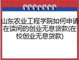 山东农业工程学院如何申请在读间的创业无息贷款(在校创业无息贷款)