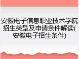 安徽电子信息职业技术学院招生类型及申请条件解读(安徽电子招生条件)