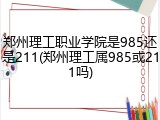 郑州理工职业学院是985还是211(郑州理工属985或211吗)