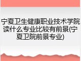 宁夏卫生健康职业技术学院读什么专业比较有前景(宁夏卫院前景专业)