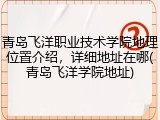 青岛飞洋职业技术学院地理位置介绍，详细地址在哪(青岛飞洋学院地址)