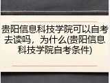贵阳信息科技学院可以自考去读吗，为什么(贵阳信息科技学院自考条件)