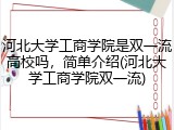 河北大学工商学院是双一流高校吗，简单介绍(河北大学工商学院双一流)