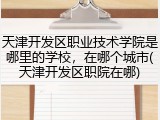 天津开发区职业技术学院是哪里的学校，在哪个城市(天津开发区职院在哪)
