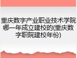 重庆数字产业职业技术学院哪一年成立建校的(重庆数字职院建校年份)