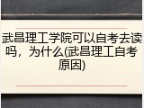 武昌理工学院可以自考去读吗，为什么(武昌理工自考原因)