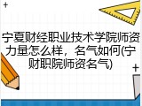宁夏财经职业技术学院师资力量怎么样，名气如何(宁财职院师资名气)
