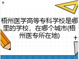 梧州医学高等专科学校是哪里的学校，在哪个城市(梧州医专所在地)