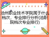 沧州职业技术学院属于什么档次，专业排行分析(沧职院档次专业排行)