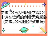 安徽涉外经济职业学院如何申请在读间的创业无息贷款(安徽涉外创业贷款申请)