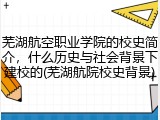 芜湖航空职业学院的校史简介，什么历史与社会背景下建校的(芜湖航院校史背景)