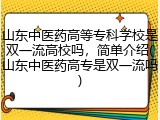 山东中医药高等专科学校是双一流高校吗，简单介绍(山东中医药高专是双一流吗)
