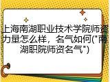 上海南湖职业技术学院师资力量怎么样，名气如何("南湖职院师资名气")
