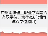 广州南洋理工职业学院是否有双学位，为什么(广州南洋双学位原因)