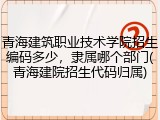 青海建筑职业技术学院招生编码多少，隶属哪个部门(青海建院招生代码归属)