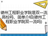 德州工程职业学院是双一流高校吗，简单介绍(德州工程职业学院双一流吗)