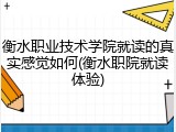 衡水职业技术学院就读的真实感觉如何(衡水职院就读体验)