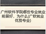 广州软件学院哪些专业就业前景好，为什么(广软就业优势专业)