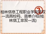 桂林信息工程职业学院是双一流高校吗，简单介绍(桂林信工非双一流)