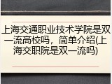 上海交通职业技术学院是双一流高校吗，简单介绍(上海交职院是双一流吗)