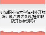 硅湖职业技术学院对外开放吗，能否进去参观(硅湖职院开放参观吗)