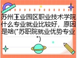 苏州工业园区职业技术学院什么专业就业比较好，原因是啥("苏职院就业优势专业")