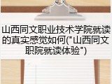山西同文职业技术学院就读的真实感觉如何("山西同文职院就读体验")