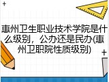 惠州卫生职业技术学院是什么级别，公办还是民办(惠州卫职院性质级别)