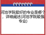 河池学院最好的专业是哪个，详细阐述(河池学院最强专业)
