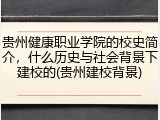 贵州健康职业学院的校史简介，什么历史与社会背景下建校的(贵州建校背景)