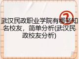 武汉民政职业学院有哪些知名校友，简单分析(武汉民政校友分析)