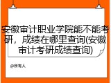安徽审计职业学院能不能考研，成绩在哪里查询(安徽审计考研成绩查询)