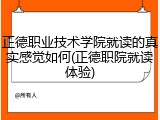 正德职业技术学院就读的真实感觉如何(正德职院就读体验)
