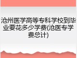 沧州医学高等专科学校到毕业要花多少学费(沧医专学费总计)