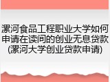 漯河食品工程职业大学如何申请在读间的创业无息贷款(漯河大学创业贷款申请)