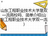 山东工程职业技术大学是双一流高校吗，简单介绍(山东工程职业技术大学双一流)